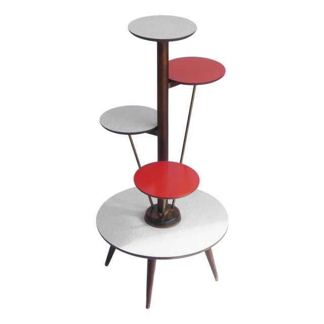 Mid-Century Red and White 4-Tier Plant Stand from Ilse Möbel, Germany, 1960s For Sale