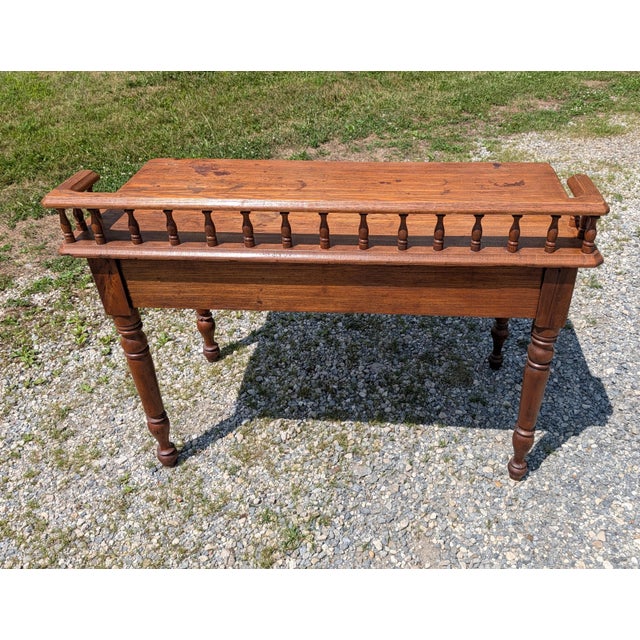 Brown Antique Railroad Depot Desk With Spindle Gallery Cherry and Ash Wood 1900s For Sale - Image 8 of 17