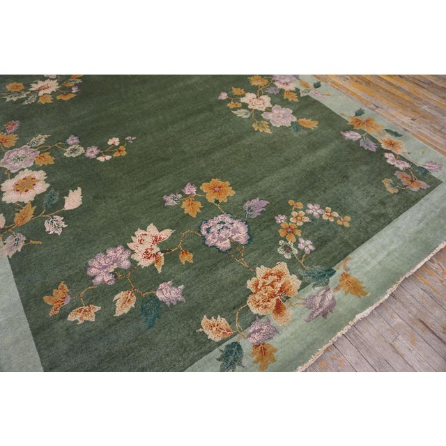 Art Deco 2020s Green Floral Contemporary Chinese Art Deco Rug 7'10" X 10'5" Handknotted Wool Carpet For Sale - Image 3 of 7