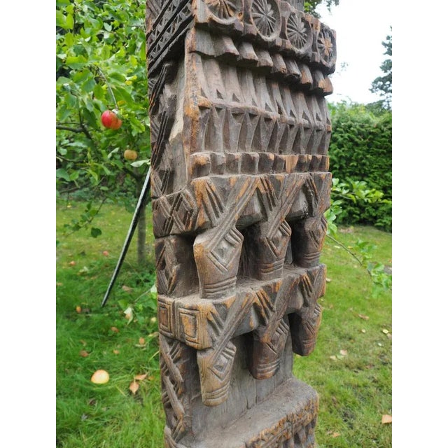 Antique Hand-Carved Wooden Pillar Column, Nuristan, Afghanistan, 1890s For Sale - Image 9 of 11