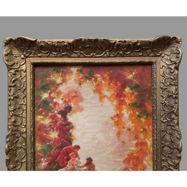 Antique Ornate Gilt Framed Impressionistic Oil Painting on Canvas Landscape Genre Scene Signed For Sale - Image 4 of 12