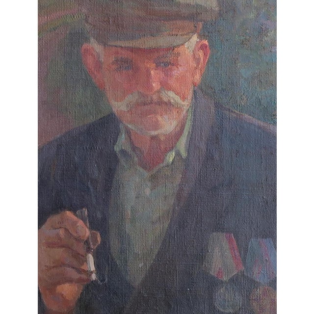 Vintage Man Portrait Oil Painting, Socialist Realism For Sale - Image 4 of 6
