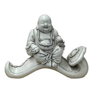 Oriental White Happy Laughing Buddha Ru Yi Porcelain Figure