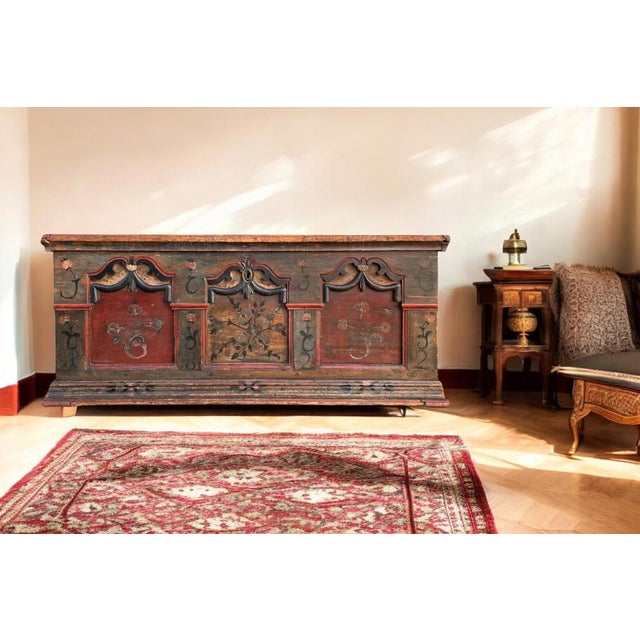 1822 Alpine Blue Floral Painted Blanket Chest For Sale - Image 17 of 18
