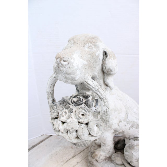 Mid 20th Century Carved Whimsical English Cast Dog With Basket Statue/Garden For Sale - Image 5 of 5