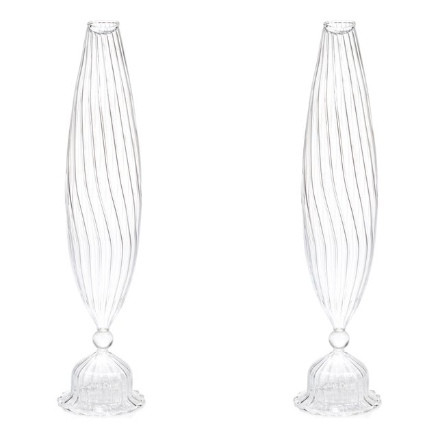 Flo 2-Piece Set Optic Glass Vases, 14" For Sale