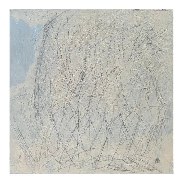 Minimalist Abstract Painting 20x20 Inches • Neutral Textured Wall Art • Modern Grey and White Square Canvas • Contemporary Minimal Art for Home Decor For Sale