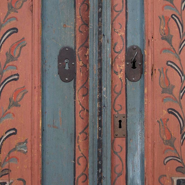 Rustic Farmhouse Folk Art Painted Bridal Cabinet, 1806 For Sale - Image 9 of 15