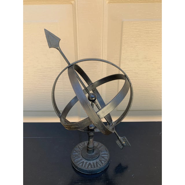 Black Black Iron Armillary Globe Sculpture – Traditional Landscape & Garden Decor For Sale - Image 8 of 10
