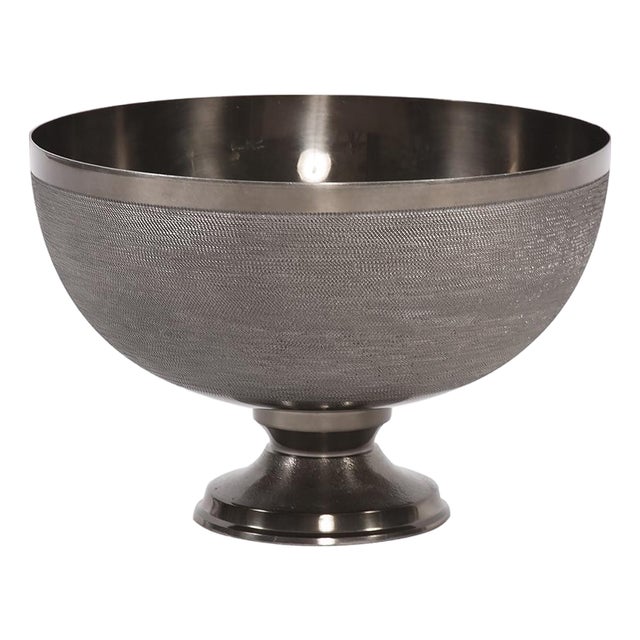 Textured Smoke Black Metal Footed Bowl- Small For Sale