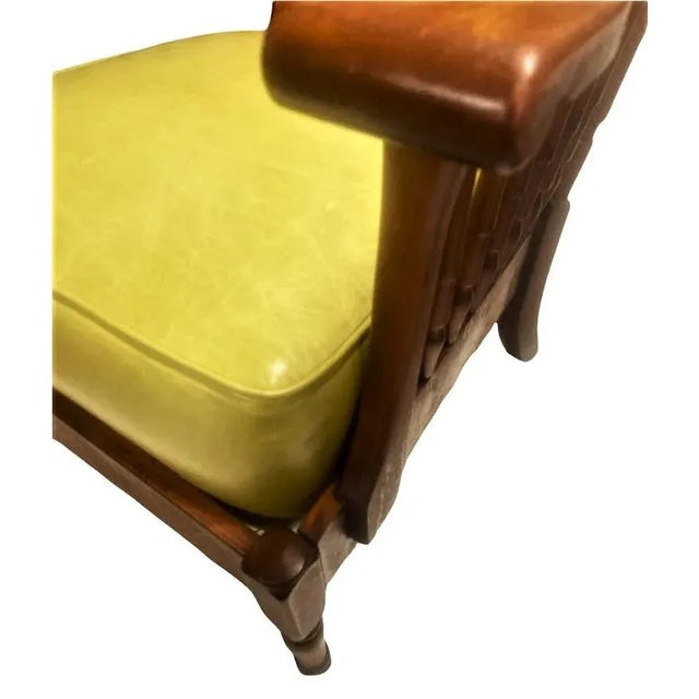 Stickley Brothers Stickley Brothers Signed Antique Maple Windsor Chair With New Leather and Textile Seat and Back Cushions - Grand Rapids - 1920s For Sale - Image 4 of 11