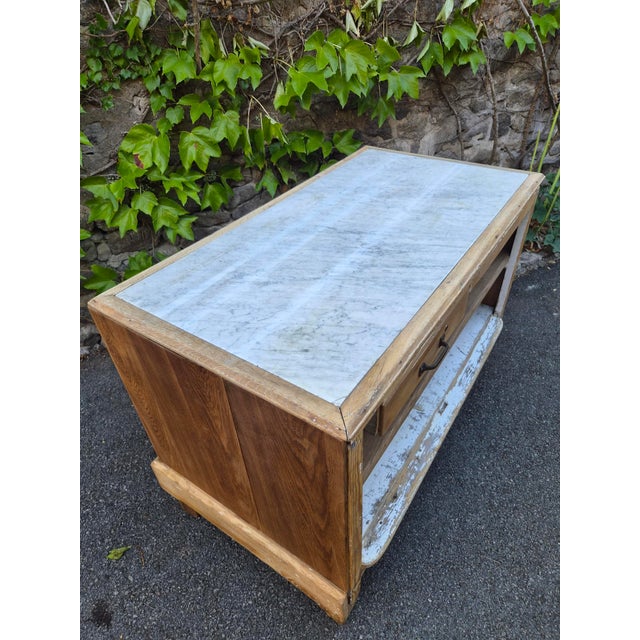Antique French Patisserie Counter Kitchen Island with Marble Top, 1930 For Sale - Image 17 of 18