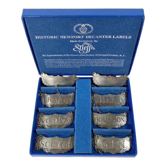 Steiff Pewter Liquor Decanter Tags, Set of 8 Chairish