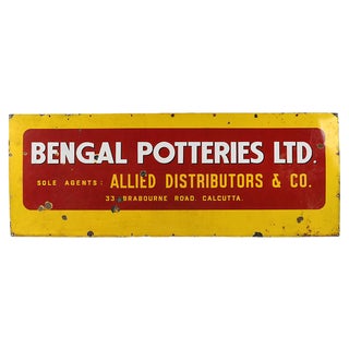 Advertising Enameled Bengal Potteries Sign, 1950s For Sale