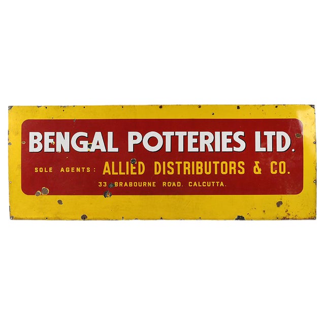 Advertising Enameled Bengal Potteries Sign, 1950s For Sale