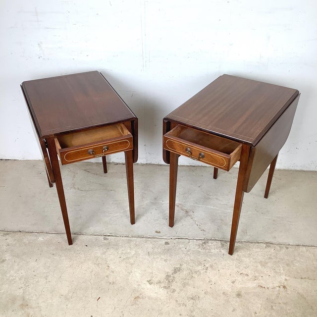 Pair of Federal Style Drop-Leaf Pembroke Side Tables For Sale - Image 16 of 16