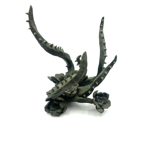 Vintage Bronze Sculpture of Blooming Succulent For Sale - Image 13 of 18