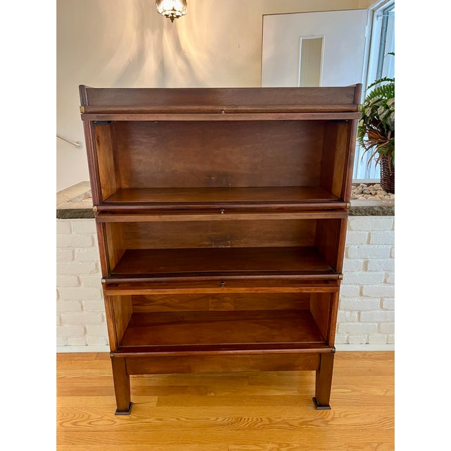 1930s Antique Barrister Bookcase Sections Set With Metal Strap by Globe Wernicke For Sale - Image 5 of 9