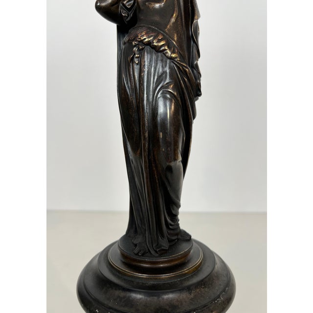 Metal Pair of large patinated bronze candelabras representing caryatids For Sale - Image 7 of 12