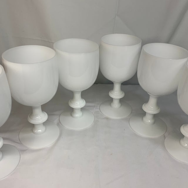 White 1930s French Portieux Vallerysthal White Opaline Water Goblets 6.5” - Set of 7 For Sale - Image 8 of 9