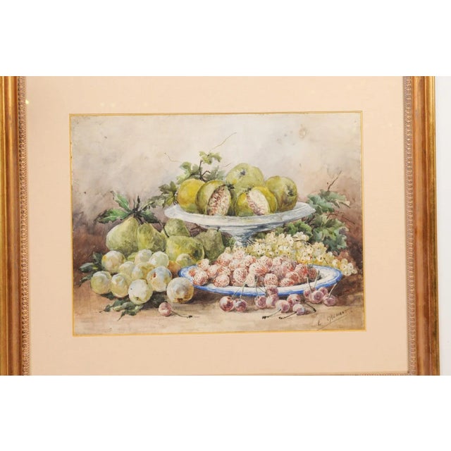 19th Century French Fruit Still Life Watercolor Painting Signed E Calmant, Framed For Sale - Image 4 of 13