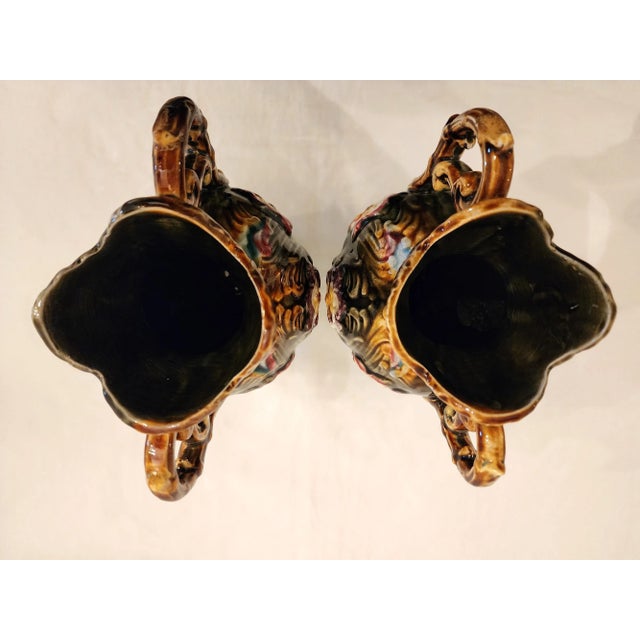 Late 19th Century Antique Majolica Art Nouveau Jugendstil Vases- a Pair For Sale - Image 5 of 11