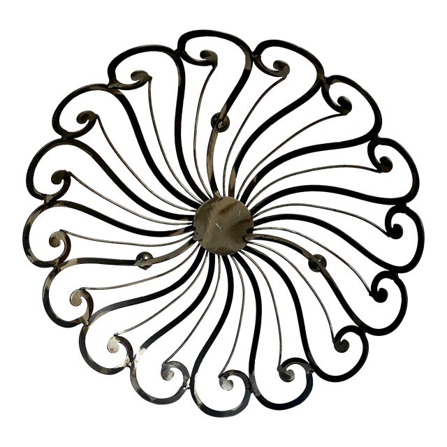 1960s Vintage Mid Century Atomic Swirl Metal Footed Fruit Bowl For Sale