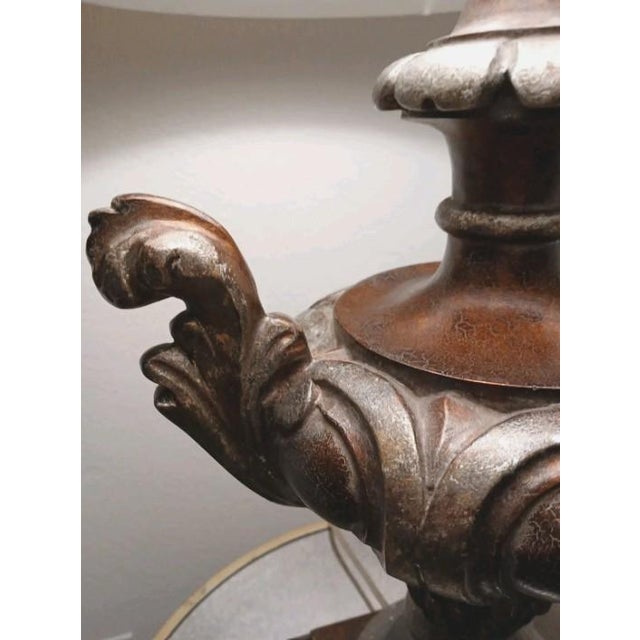 1950s 1950s Royal Edwardian Carved Urn Lamp Brown Bronzed Renaissance Avant-Garde W Shade For Sale - Image 5 of 16