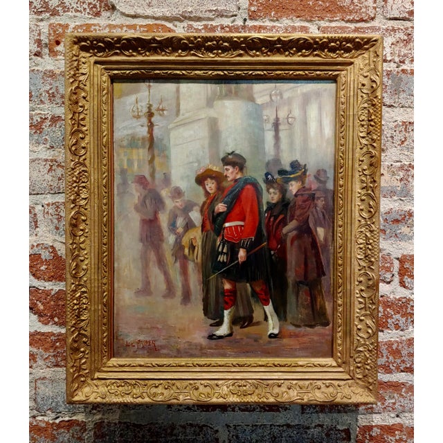 Ludwig Ernest Faber-Scottish man in Uniform walking with his Wife in Downtown Philadelphia- Oil painting on canvas -...