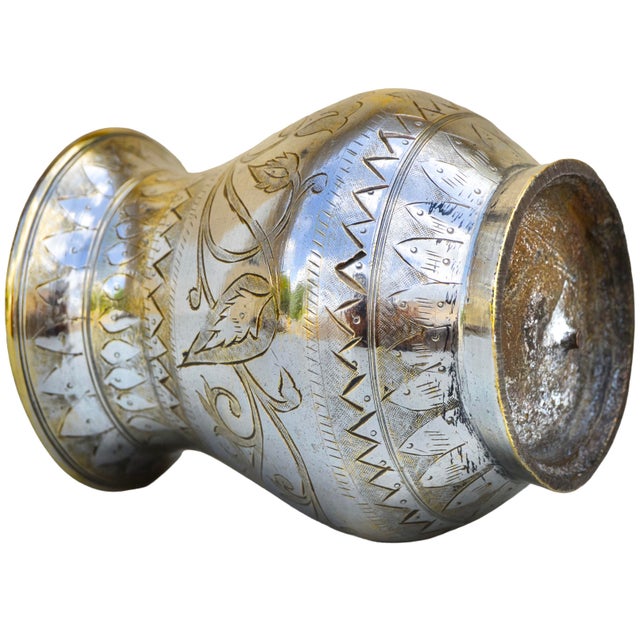 Silver Early 20th Century Handmade Moorish Silver Vase W/ Brass Floral Engravings For Sale - Image 8 of 9