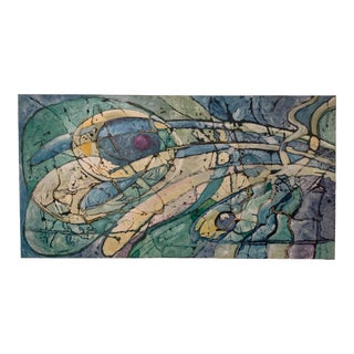 Late 20th Century Abstract Acrylic Painting on Canvas "Egrets Get a Bullfrog" Unframed For Sale