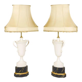 Pair of Porcelain and Faux Marble Urn-Form Table Lamps For Sale