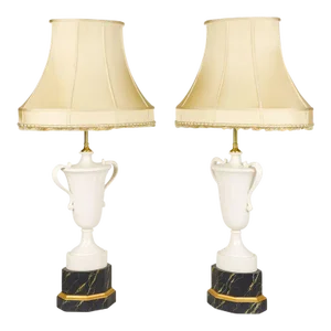 Pair of Porcelain and Faux Marble Urn-Form Table Lamps