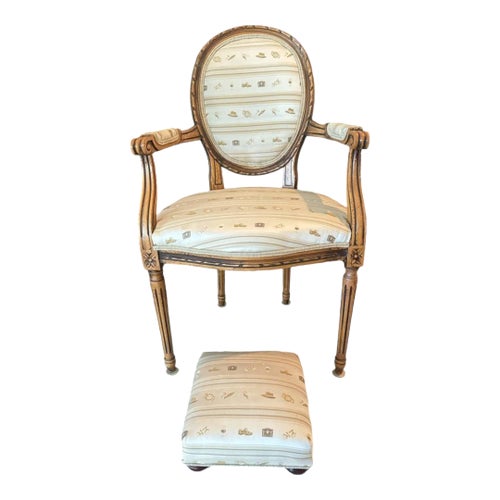 Early 1900s French Louis XVI Style Carved Walnut Fauteuil Fireside