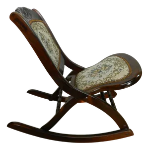Small Mahogany and Tapestry Rocking Chair, 1890s