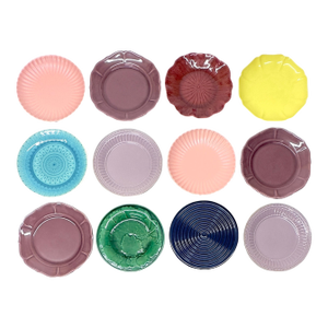 All Over Color Jewel-Toned Textured Ceramic Side Plate Curation - Group of 12