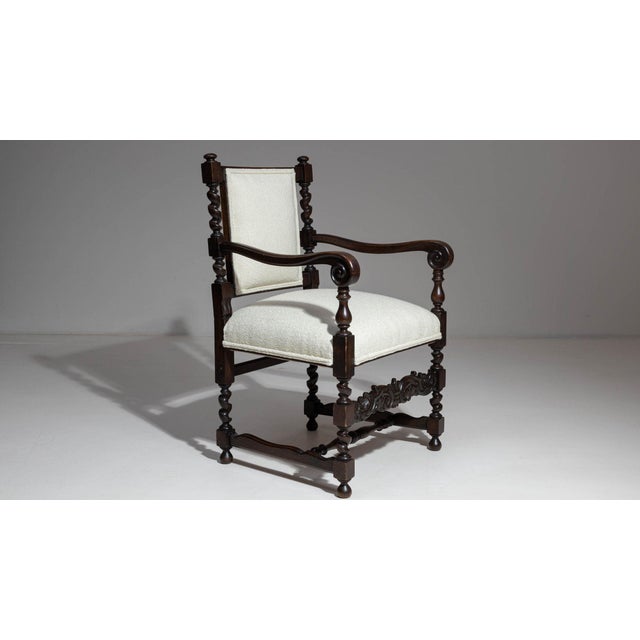 19th Century France Jacobean Cream Wood Armchair For Sale In Greensboro - Image 6 of 10