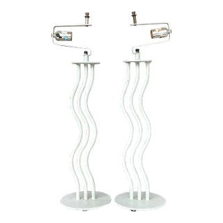 Vintage Postmodern Metal Wave Table Lamps - a Pair For Sale