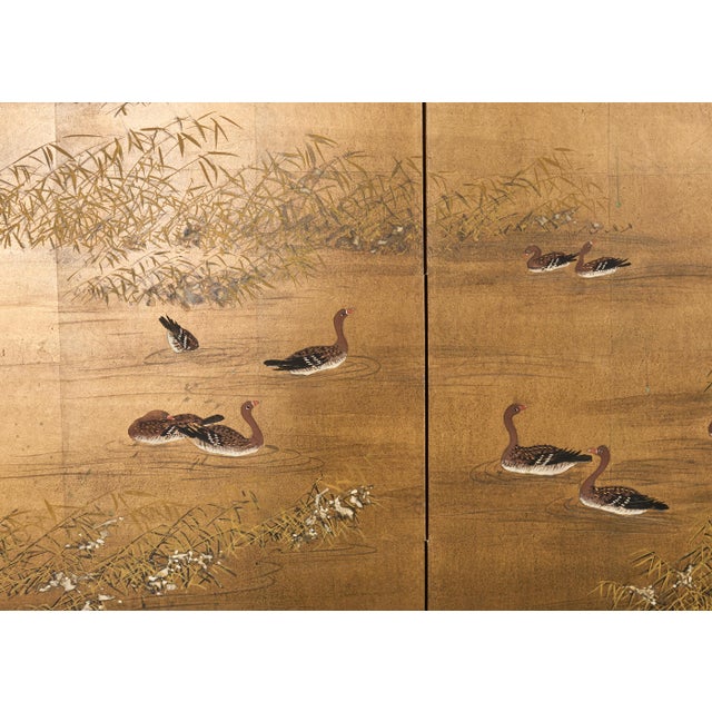 Japanese Showa Four-Panel Screen Wild Geese Autumn Landscape For Sale - Image 17 of 18