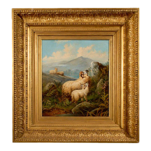 English 19th Century Sheep in Landscape Painting by John W. Morris in Gilt Frame