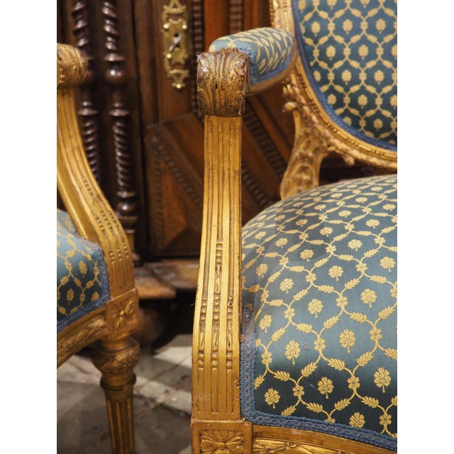 Pair of 19th Century French Giltwood Louis XVI Style Médaillon Armchairs For Sale - Image 4 of 12