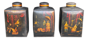 William IV Painted Toleware Tea Canisters, 1830, Set of 3