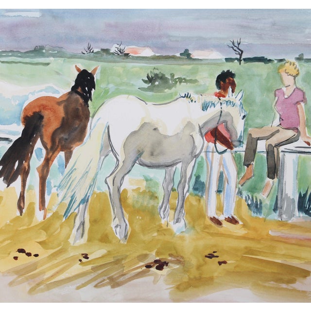 Yves Brayer, Guardians with Horses in the Camargue, 1950s, Gouache on Paper For Sale - Image 15 of 18