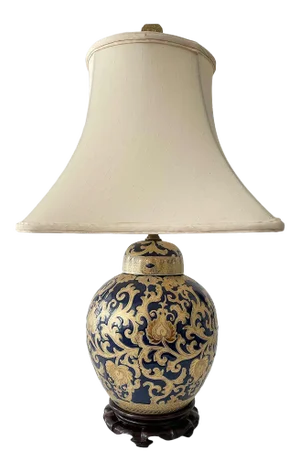 Table Lamp Ceramic With Deep Blue and Gold Design