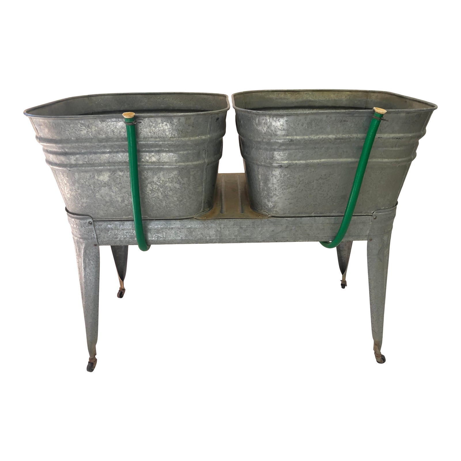 Vintage Country Double Galvanized Wash Tub With Stand Chairish