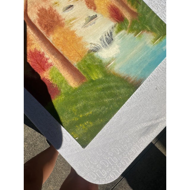 Textile 1990s Colorful Foliage and Creek Landscape Painting on Canvas, Signed by the Artist For Sale - Image 7 of 8