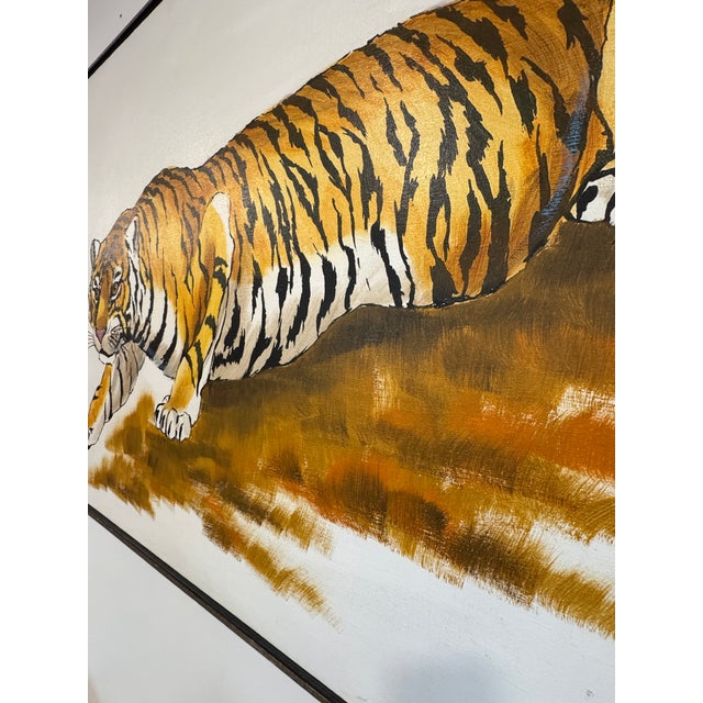 Large Signed Tiger Painting, Acrylic on Canvas, Mid-Century Modern For Sale - Image 9 of 10