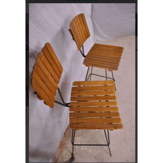 Mid-Century Modern Late 20th Century Pair of Metal Bar Chairs With Slatted Seats and Backs For Sale - Image 3 of 7
