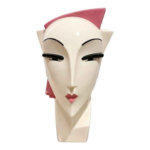 Vintage 1980s Postmodern Art Deco Lindsey Balkweill Style Ceramic Vase For Sale
