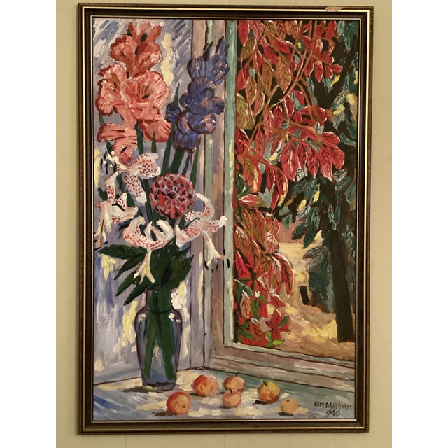 Mid 20th Century Swedish Still Life With Flowers in Vase at Window For Sale - Image 9 of 11